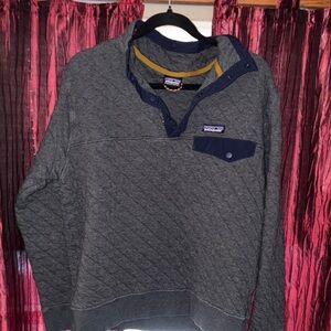 Patagonia Charcoal Quilted Pullover with Dark Blue Trim